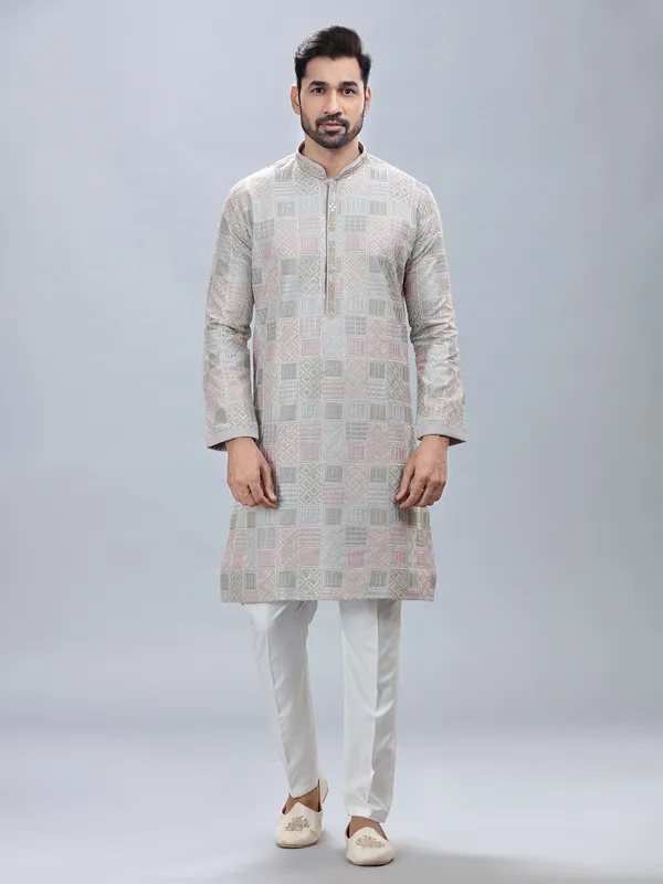 Silk grey kurta pajama for men