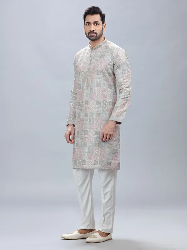 Silk grey kurta pajama for men