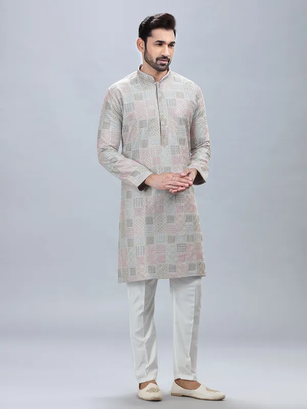 Silk grey kurta pajama for men