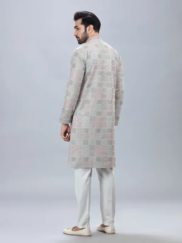 Silk grey kurta pajama for men