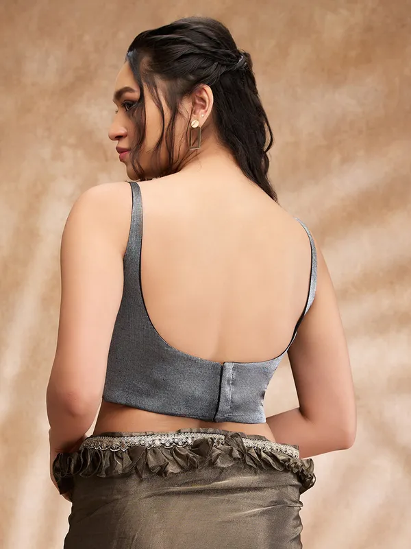 Silk grey plain ready made blouse