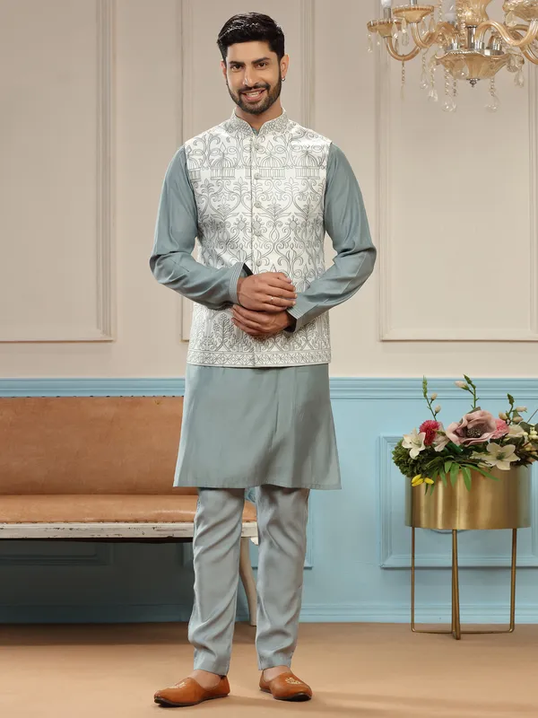 Silk grey wedding waistcoat set