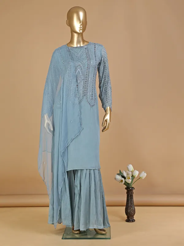 Silk grey wedding wear sharara suit