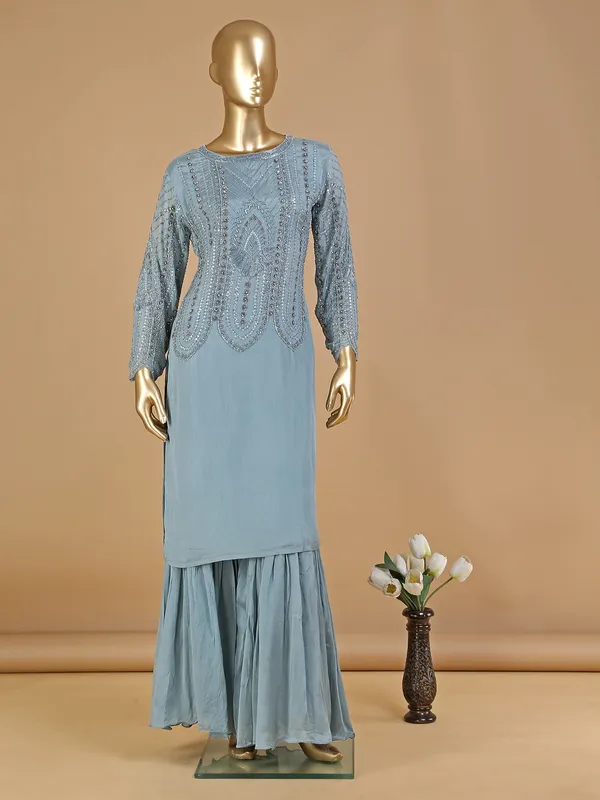 Silk grey wedding wear sharara suit