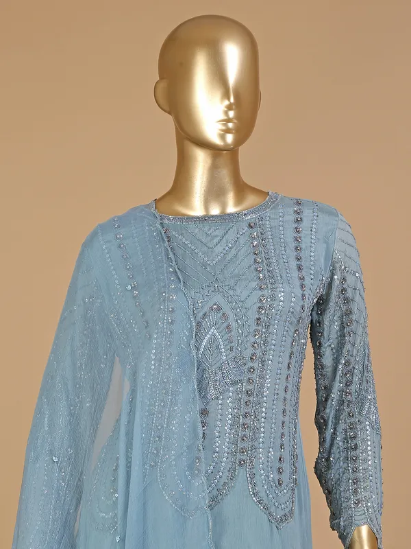 Silk grey wedding wear sharara suit