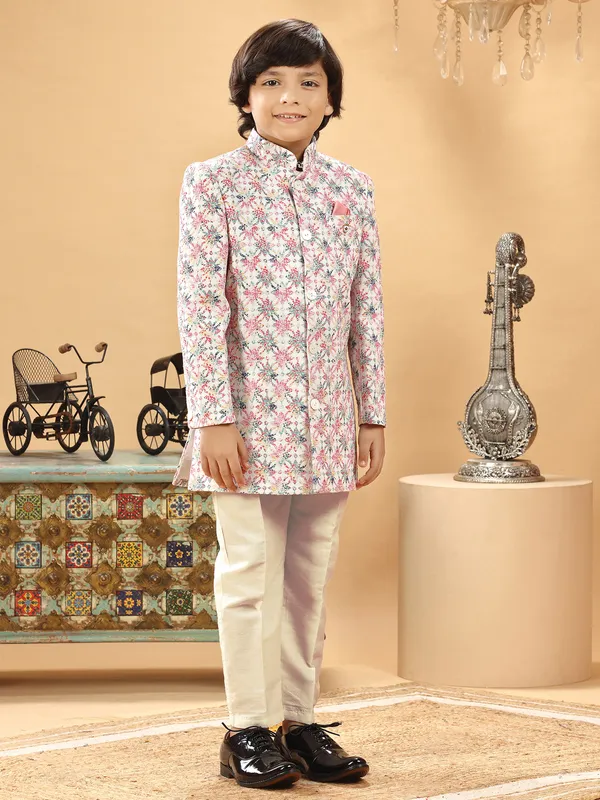 Silk indowestern for boys in cream