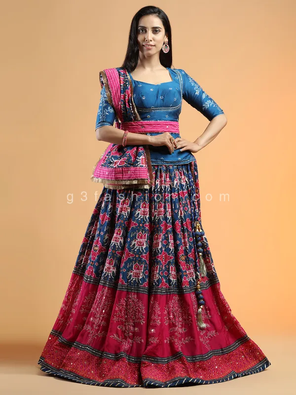 Silk lehenga choli for wedding in prussian blue