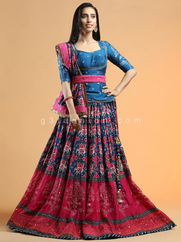 Silk lehenga choli for wedding in prussian blue