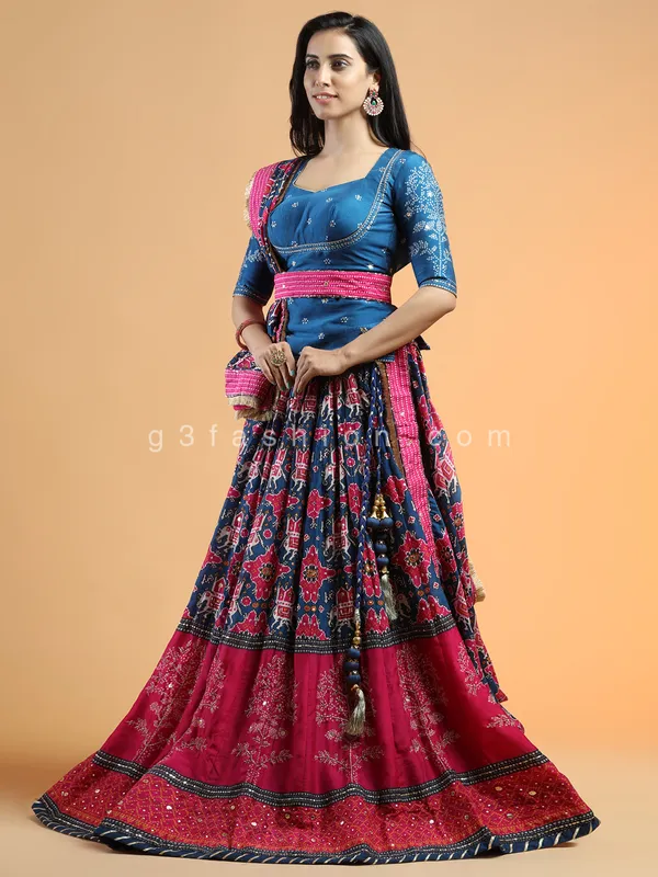 Silk lehenga choli for wedding in prussian blue