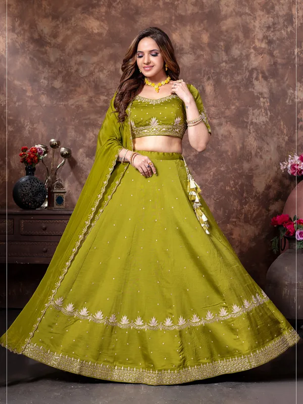 Silk lehenga choli in mehendi green
