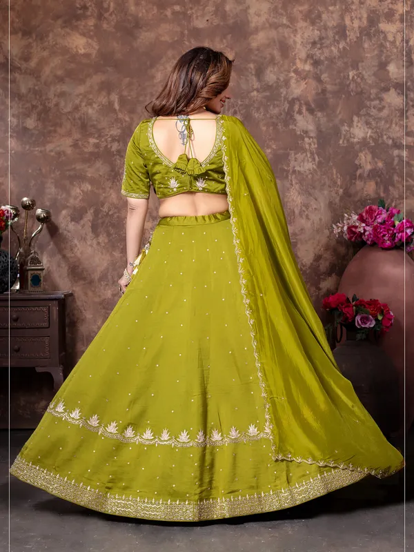 Silk lehenga choli in mehendi green