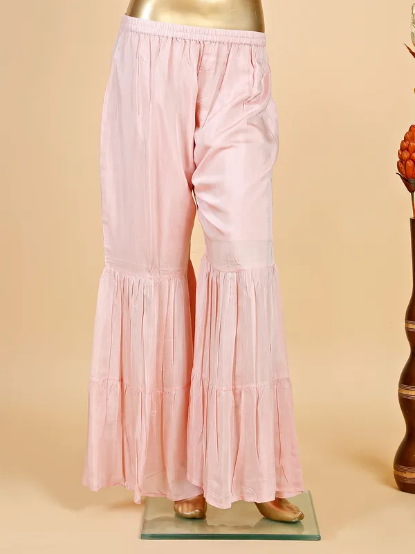 Silk light pink printed sharara suit
