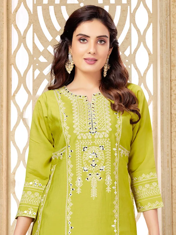 Silk lime green festive salwar suit