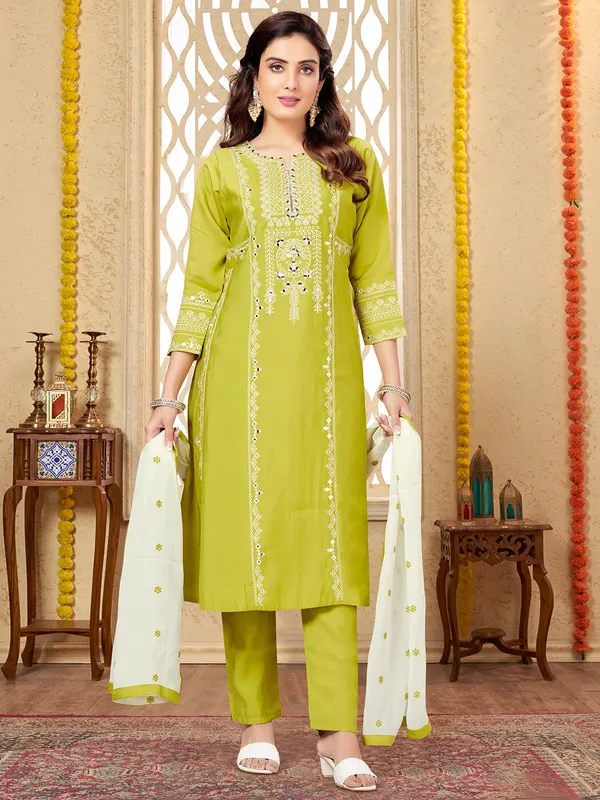 Silk lime green festive salwar suit