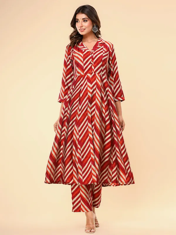 Silk maroon zig zag kurti with pant