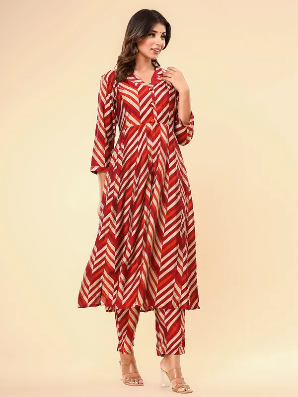 Silk maroon zig zag kurti with pant