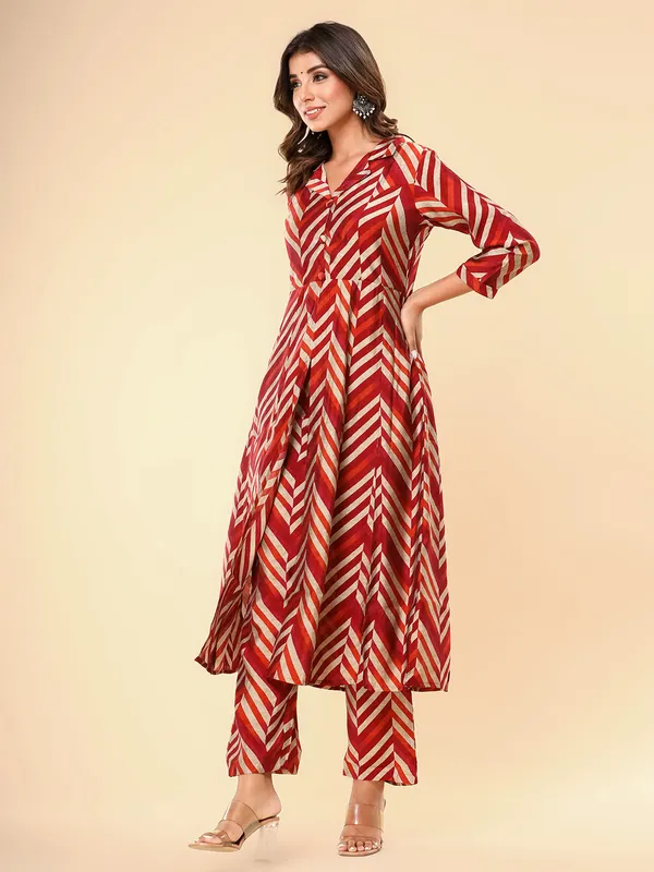 Silk maroon zig zag kurti with pant