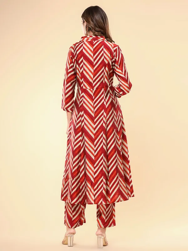 Silk maroon zig zag kurti with pant