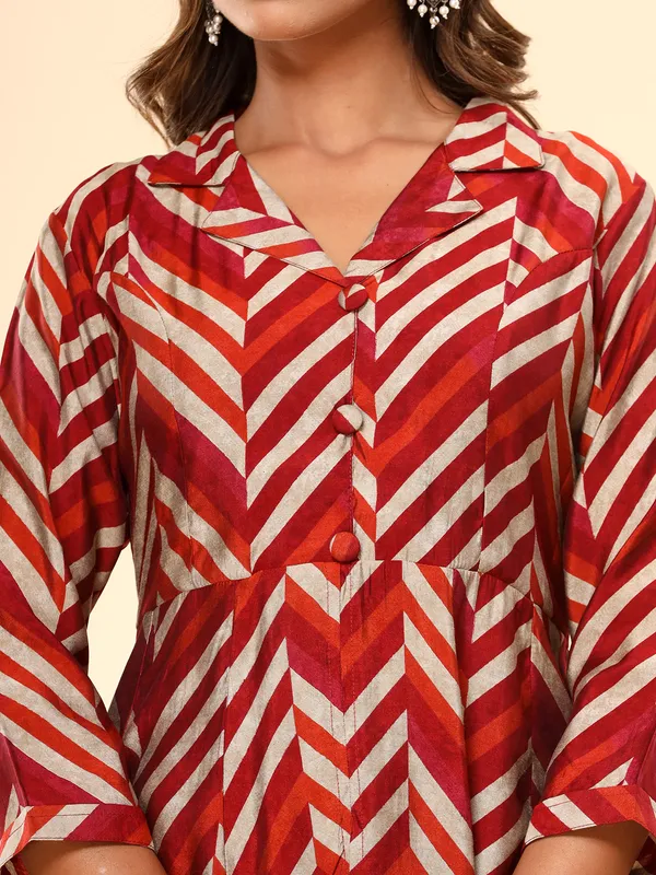 Silk maroon zig zag kurti with pant