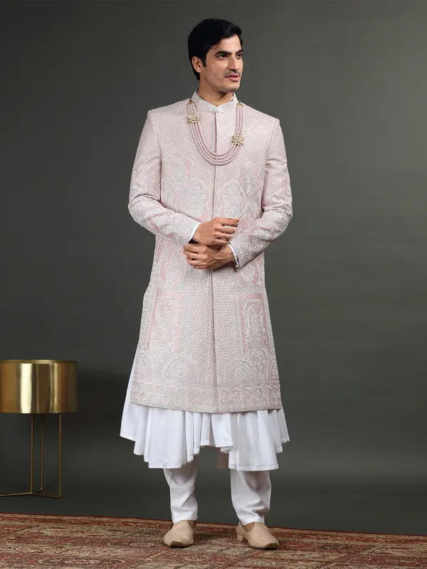 Silk mauve pink groom sherwani