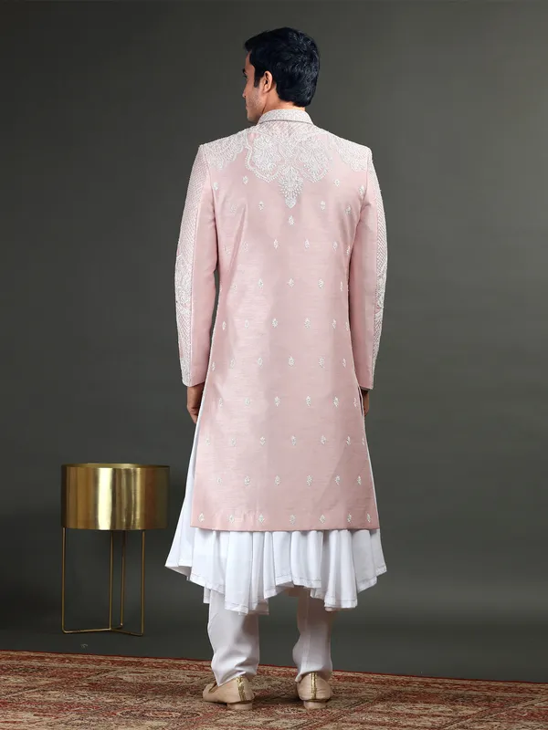 Silk mauve pink groom sherwani