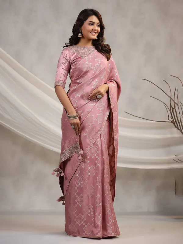 Silk mauve pink saree for wedding