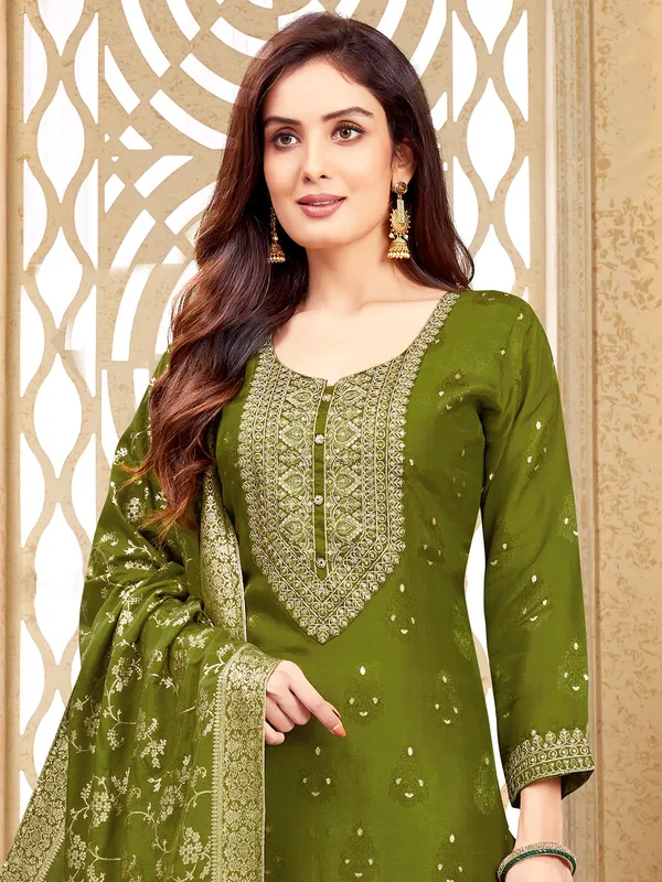 Silk mehendi green salwar suit with dupatta