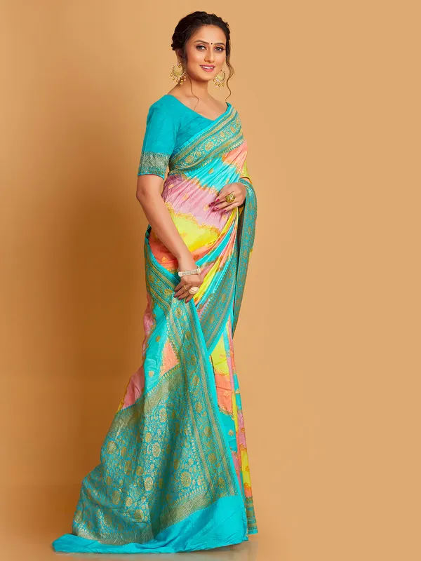 Silk multi color saree for wedding look