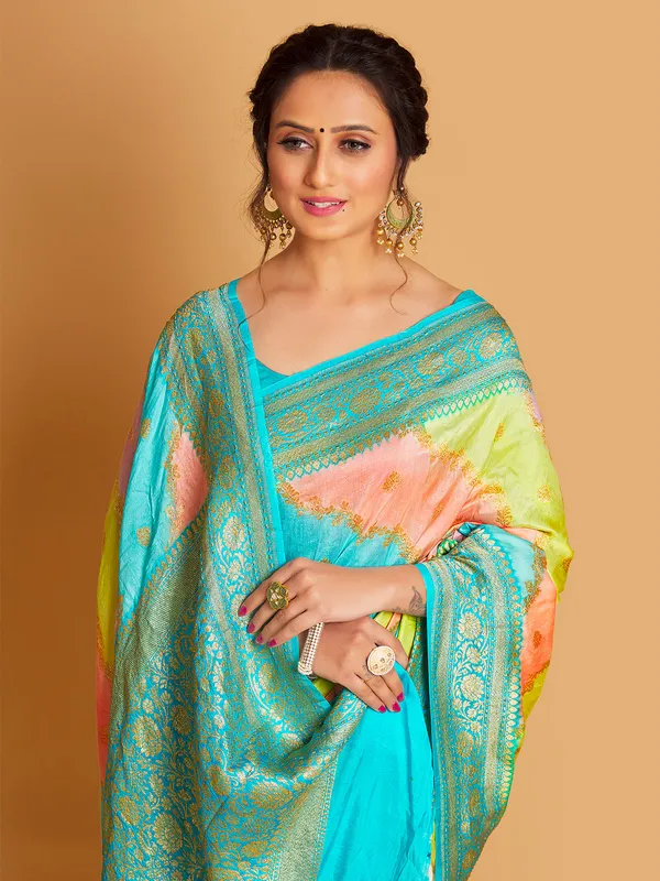 Silk multi color saree for wedding look