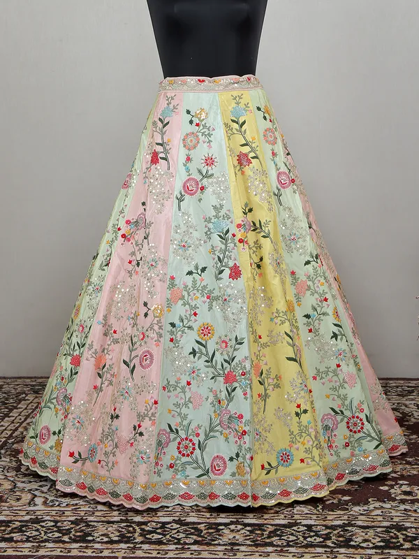 Silk multi color unstitched lehenga choli for bridal wear