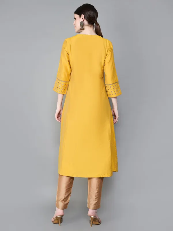 Silk mustard yellow cotton kurti for women