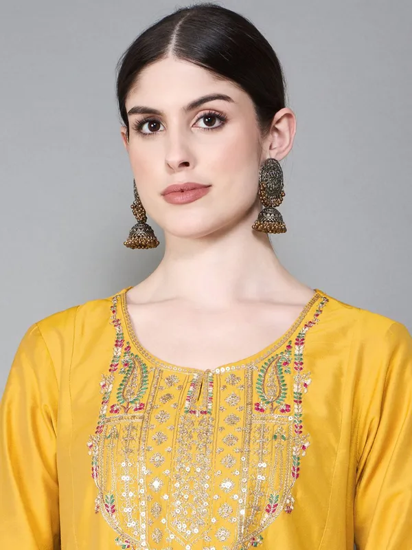Silk mustard yellow cotton kurti for women