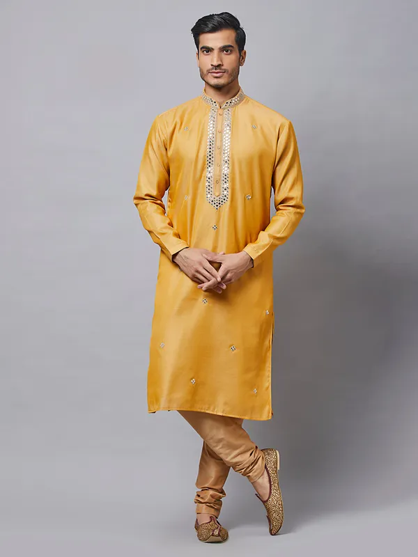 Silk mustard yellow kurta set for festive events