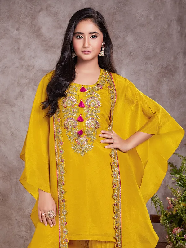 Silk mustard yellow palazzo set with dupatta