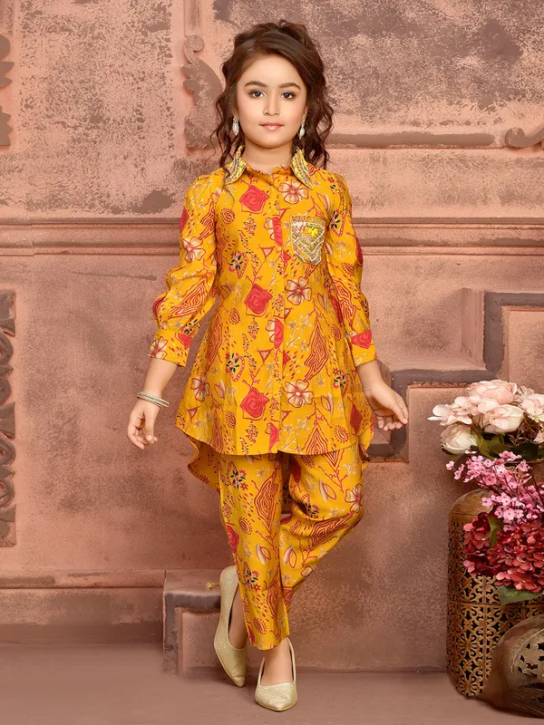 Silk mustard yellow printed co ord set