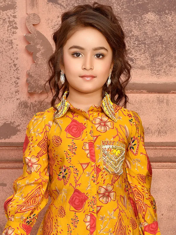 Silk mustard yellow printed co ord set