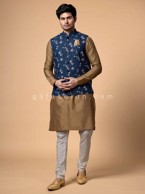 Silk navy and beige waistcoat set