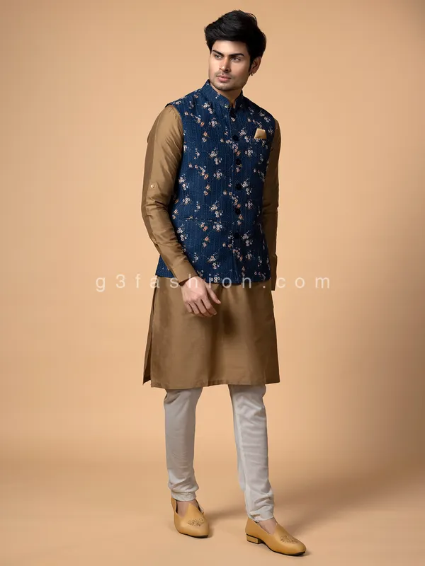 Silk navy and beige waistcoat set