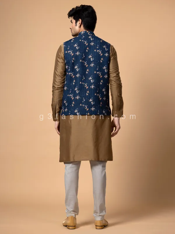 Silk navy and beige waistcoat set