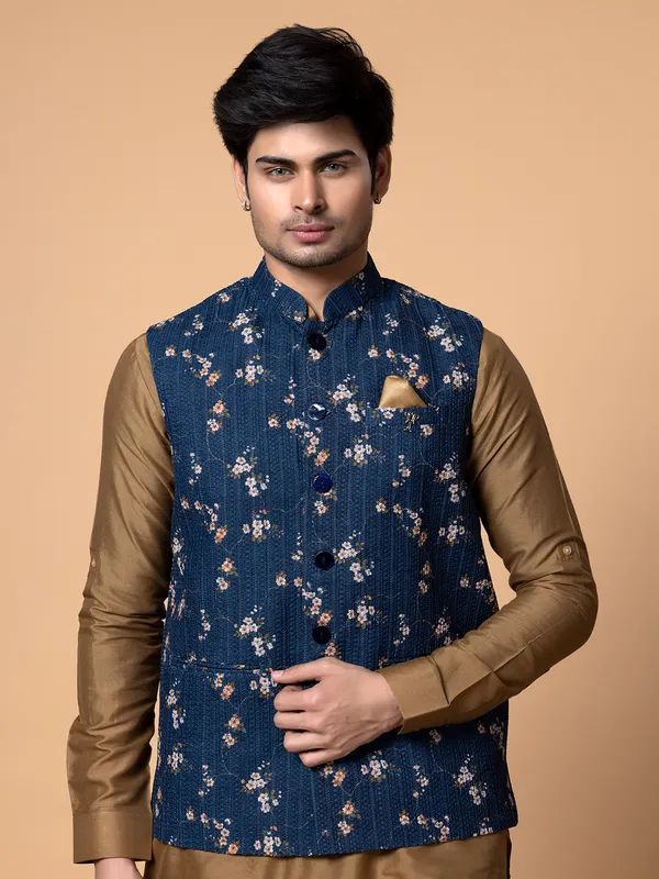 Silk navy and beige waistcoat set
