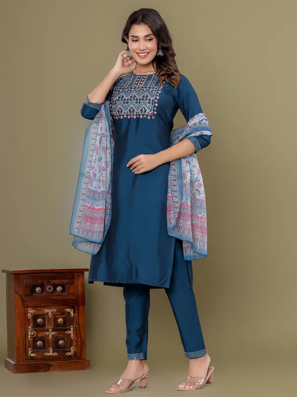 Silk navy casual kurti set