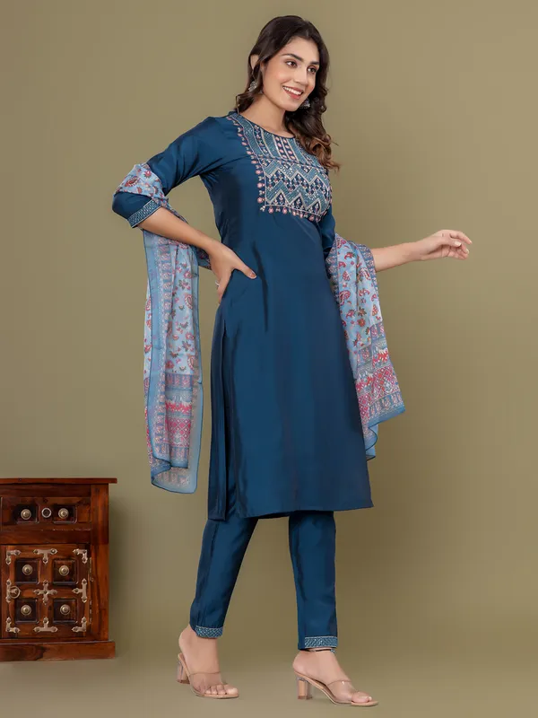 Silk navy casual kurti set
