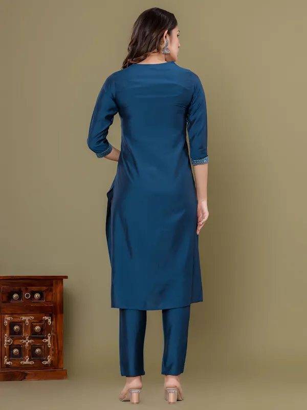Silk navy casual kurti set