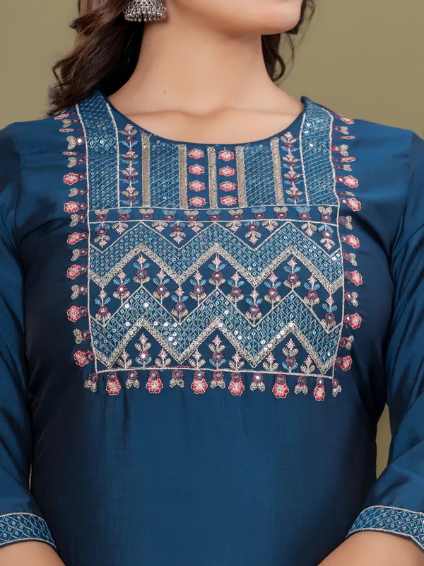 Silk navy casual kurti set