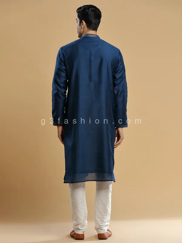 Silk navy kurta suit for festive