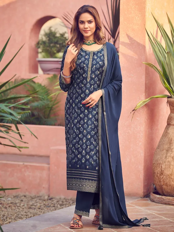 Silk navy salwar suit for festive