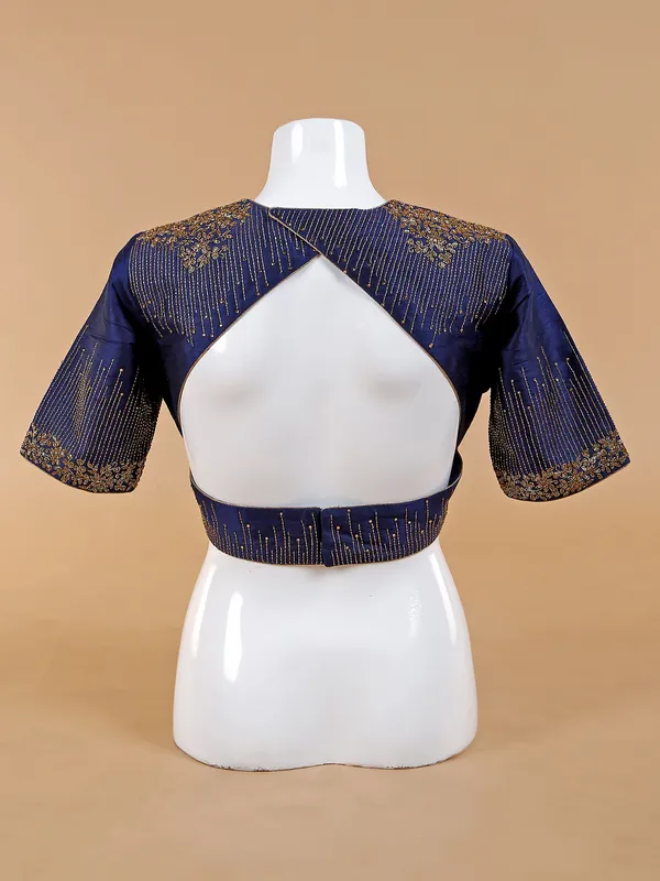 Silk navy ready made blouse