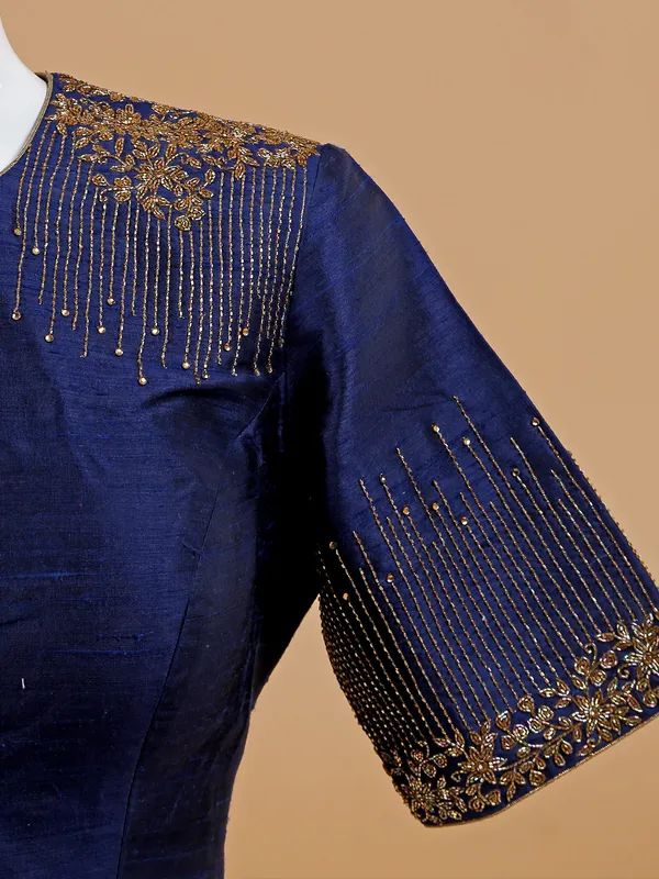 Silk navy ready made blouse