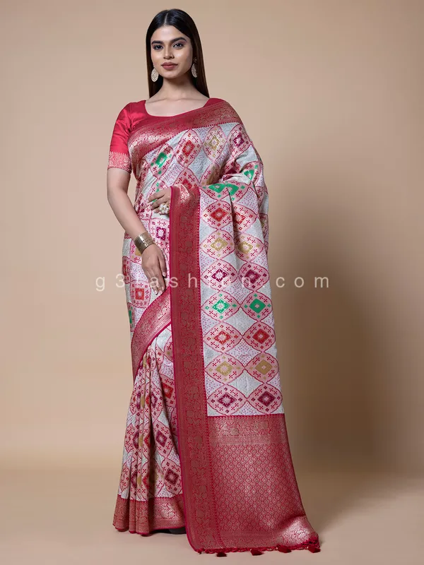 Silk off white wedding saree