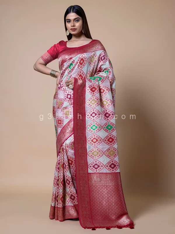 Silk off white wedding saree